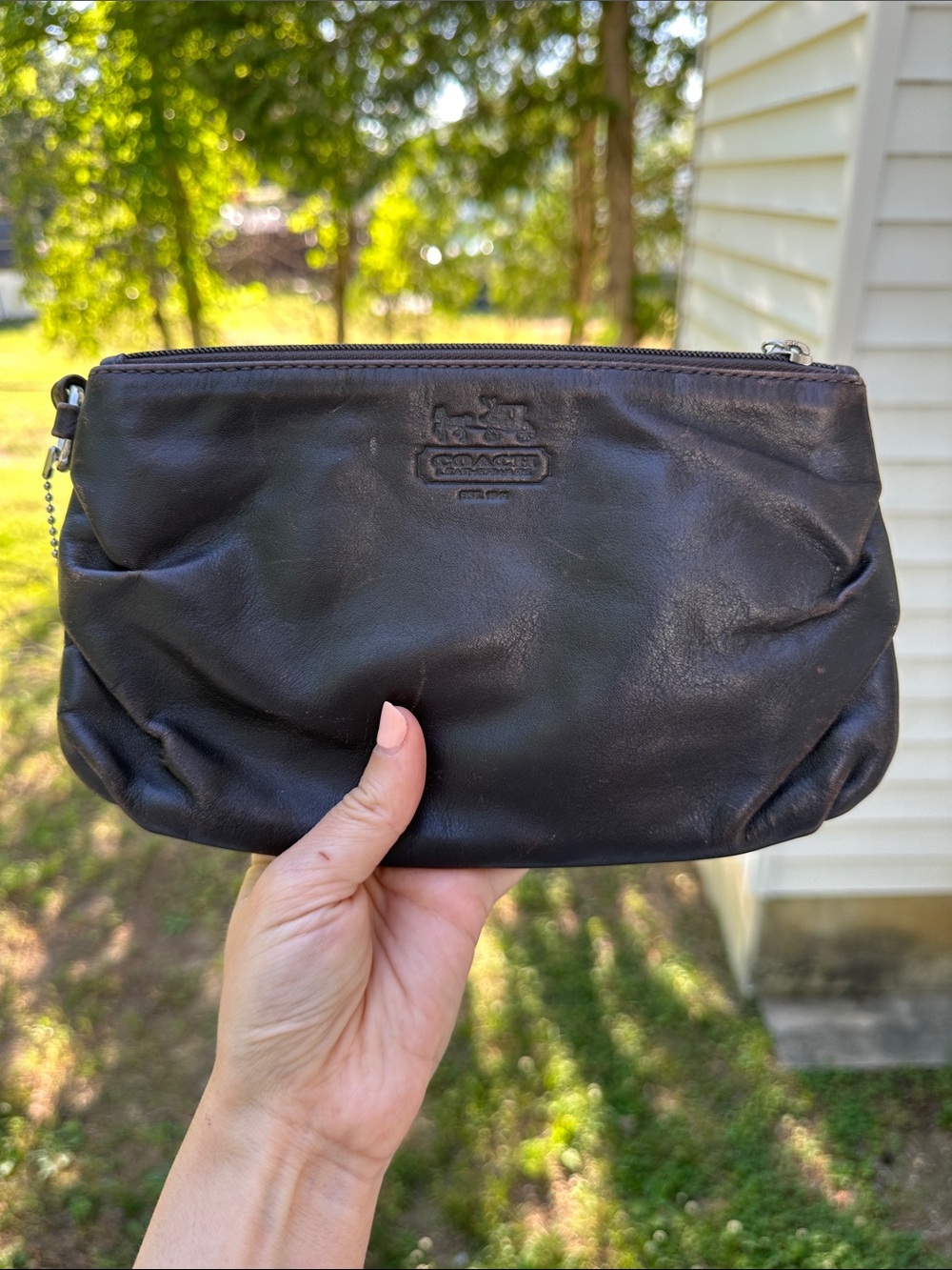 Vintage Coach Classic Black Leather Wristlet
